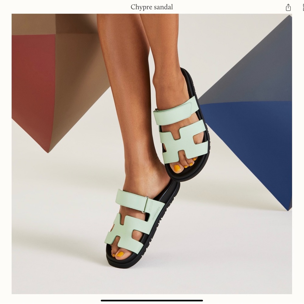 Hermes Chypre Sandals Vert Jade Size 37